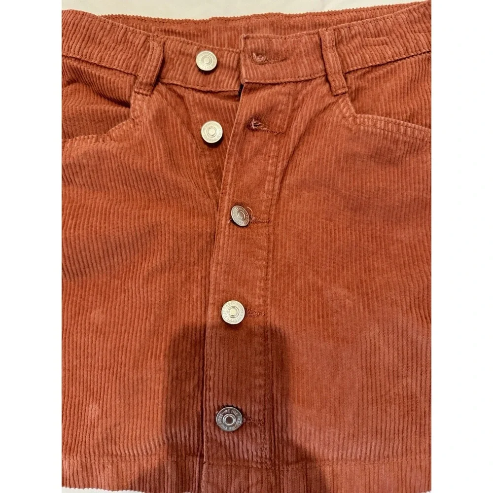 Free People Womens Sz 0/4 Corduroy Mini‎ Skirt Orange70s Retro Cottagecore Indie